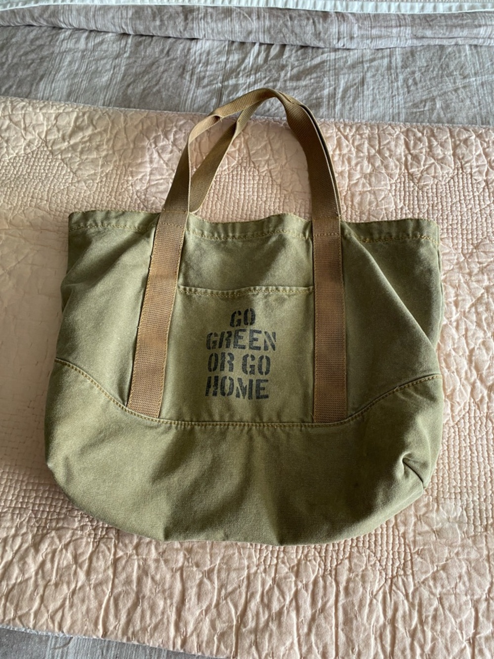 American Eagle Outfitters Tan Canvas Tote Bag with Brown Straps - Picture 3 of 11